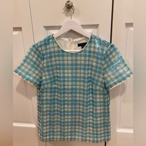 J. Crew Pink Sequin Gingham Chekered Blouse